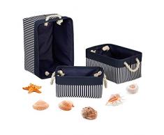 Relaxdays, Set di 3 portaoggetti, in 3 Misure, a Righe, Motivo Marittimo, Cestino in Tessuto con Manico, Colore Bianco, Poliestere, Strisce Blu, 22 x 40 x 30 cm