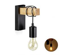 Relaxdays Lampada da Parete, Vintage, Applique Rustica, Legno & Metallo, Design Industrial, 56x6,5x14,5 cm,nero/naturale