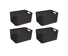 BranQ - Home essential Set di 4 cestini in Rattan, Misura M, 10 l, Plastica PP, Antracite, 28,8x19,7x16,2 cm (LxBxH)