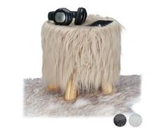 Relaxdays Sgabello con Pelliccia, Morbido, 4 Gambe in Legno, Poggiapiedi Imbottito, Pelo Sintetico, Rotondo, Decorativo, HxD: 31x31 cm, Marrone