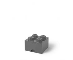 LEGO Cassettiera mattoncino 4 Bottoni, 1 cassetto, Cassa portaoggetti impilabile, 4.7 l, Grigio Scuro, One Size