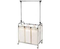 Seville Classics web153Â Biancheria con 3Â Sacchi di Biancheria e Asta Appendiabiti Regolabile in Altezza, in Metallo, Argento, 78Â x 45,7Â x 168Â cm
