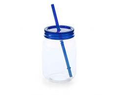 Ebuygb 600Â ml Multi Colore Mason Jam Cocktail Bere Vaso con Straw-BP: Bicchiere, x 2, Senza BPA, plastica, Blu, 17.6Â x 14.2Â x 8.79Â cm