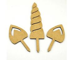 Decorazione per Torta separata in Compensato o Acrilico con Corno e Orecchie di Unicorno, in Legno Lasercut, Compleanno (Argento Specchio Acrilico)