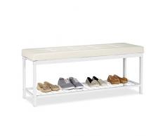 Relaxdays Panca Scarpiera XXL Imbottita con Pelle PU, Aperta, Ripiano per Scarpe, Metallo, Bianco, 49 x 115 x 40 cm
