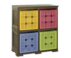 Tontarelli Omnimodus Scaffale con 4 Contenitori Cubo, Plastica, Wengè, 79x47x85.5 cm