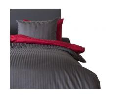Heckett Lane Biancheria da Letto, 100% Cotone makò Satinato, Tinta Unita, a Righe, 140 x 220 (60 x 70), Grigio Scuro