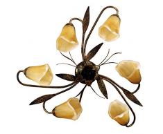 ONLI Forgiata - Lampada da Soffitto 6 Luci, Vetro opaco color Ambra, Metallo Marrone spennelato Oro