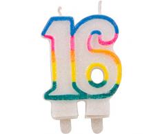 1 Candela da 7, 5 x 5,5 cm, Numero 16, Colorata, Decorazione per Torte