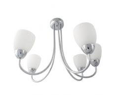 tp24 Rome - Plafoniera a 5 bracci, con finitura cromata e paralumi in vetro smerigliato