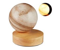 relaxdays Lampada da Tavolo, Paralume in Vetro in Effetto Marmo, Base in Legno, E27, da Comodino, Ã 15 cm, marrone, 1 Pz