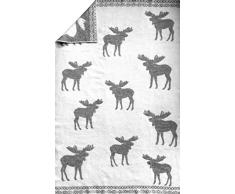 Jowollina Silkeborg - Coperta Double-Face in Lana, Motivo Alce, 100% Lana, 130 x 200 cm, Bianco/Grigio