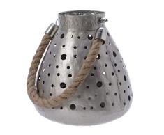 Kaemingk Lanterna Media in Ferro Traforata con Manico in Corda dia18x18cm, Argento