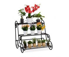 Relaxdays Scali, Scala per Pianta, Metallo, Portavasi in Ferro a Scaletta su 3 Piani, Antico, Giardino, Balcone & Terrazza,Nero, 1 pz