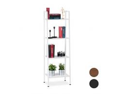 Relaxdays - Scaffale in Ferro con 4 Ripiani, per Piante e Libri, 136 x 44 x 31,5 cm, Colore: Bianco
