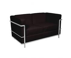 Divano Valencia in Pelle Imbottito e Struttura In Acciaio, per Hotel Casa Ufficio Soggiorno Salotto Studio - Disponibili in 2 Colori (Marrone, 2 Posti)