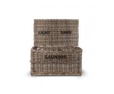 Garden Trading Cesto per biancheria, in rattan, con scritta per Dark/Light (scuri/chiari), colore marrone