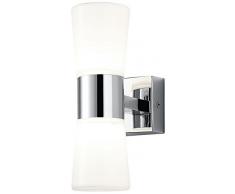 Trio Leuchten Nevio Applique Doppia Luce Cromo+Dif.Satin. H.21,5 Trio 282310206 Lampada da Bagno Cromato, Vetro Opale Bianco, LED Opaco 3.2 W