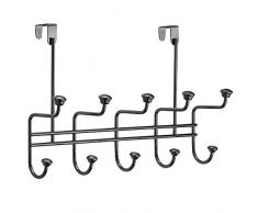 InterDesign Hewitt Guardaroba per porta, Ganci appendiabiti da porta con 5 ganci doppi in metallo per giacche, sciarpe o cappelli, nero