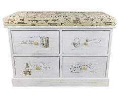 Geko - Armadietto in Legno a Tema Francese, con 4 cassetti, 70 cm, Misura Grande, Colore: Bianco