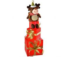 WeRChristmas - Decorazione natalizia a forma di renna su scatole regalo, con luci LED a colori cangianti, 50 cm
