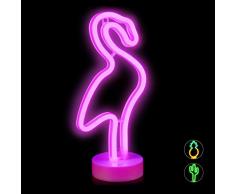 Relaxdays Lampada a LED con Luce al Neon Fenicottero, da Tavolo e da Parete, a Batteria, Deco per Party, H: 31 cm, Pink, Rosa