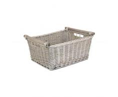 Red Hamper Cestino Rosso Extra Large Grigio con Manico in Legno, in Vimini, Lunghezza 51 x Larghezza 41 x Altezza 23 cm