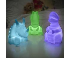 Tobar Dinosaurier Dino - Set di 3 lampade notturne a LED, cambiacolore