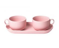 BITOSSI bis Set 2 Tazze Colazione con Vassoio, Ceramica, Rosa, 11.5x11.5x8 cm