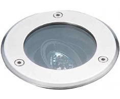 Rutec 59050 - Faretto da Incasso per Pavimento, 50 W, GZ10, Diametro Esterno 149 mm, Anello in Acciaio Inox, Argento, 1 Pezzo