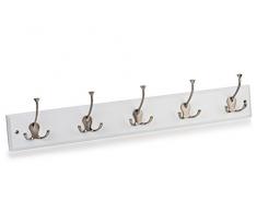 OCCO - Appendiabiti con 5 Ganci Resistenti per Cappelli e Cappotti, 68,5 x 5 x 14 cm, Colore: Bianco