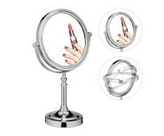 Relaxdays, Argento Specchio Trucco, Posteriore con Ingrandimento, Girevole a 360Â°, Bagno & Camera, HLP: 35,5x22,5x12 cm, plastica, Vetro, 1 pz