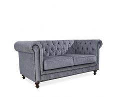 Lo+DeModa Chester Divano a 2 Piazze A Due Posti, Poliestere/Pino/Frassino/Gommapiuma, Grigio Scuro, 74 x 172 x 59 cm