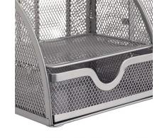 Relaxdays Organizer Scrivania Ufficio, Cassetto, Porta-Foglietti, Portapenne, Metallo, Argento, 6 Scomparti
