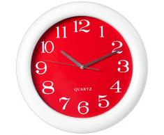 H&H Orologio Paret Tondo/Rosso 37 Arredo E Decorazioni Casa, Bianco, 37 cm