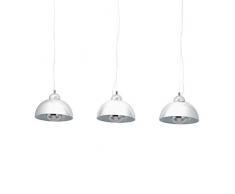 Relaxdays Lampadario a Sospensione 3 Luci con Copri-Lampadina, Altezza Regolabile, Paralumi Rotondi 40 W, Argento-Bianco
