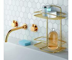 Metaltex serie Brass - Mensola rettangolare 2 ripiani per bagno - (463002)