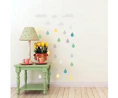 Walplus 84x49 cm Adesivi Parete Nuvole & Gocce Rimovibile Autoadesivo Murale Art Decalcomanie Vinile Decorazione Casa Soggiorno Camera Ufficio da Parati Camera Bambini Regalo, Multicolore