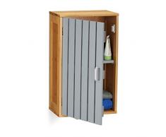 Relaxdays - Armadietto da Bagno con 2 Scomparti, ripiano Regolabile in Altezza, in bambù, MDF, 50 x 30 x 19 cm, Colore: Naturale/Grigio