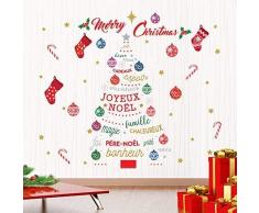 Wallflexi Natale Decorazioni murali Adesivi da Muro Merry Christmas & French Citazioni Albero di Natale Decalcomanie Soggiorno Bambini Scuola Materna Ristorante Hotel Home Office DÃ©cor, Multicolore