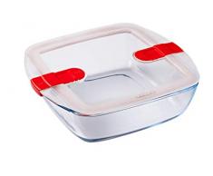 Pyrex Cook & Heat contenitore quadrato per alimenti in vetro borosilicato con coperchio sfiatavapore per il microonde - cuocere in forno, conservare & riscaldare- 25x22cm -