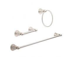 AmazonBasics - AB-BR841-SN, set di accessori da bagno, 3 pezzi, nichel satinato