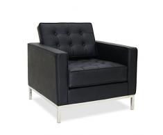 Lo+DeModa Mies Poltrona 1 Piazza, Acciaio/Gommapiuma D30/D35/D40/Madera/Finta pelle, Nero, 85x82x28 cm