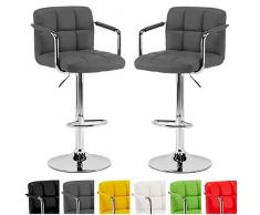 Sgabelli da Bar in pelle PU - Sgabello da Cucina Cromato Regolabile Girevole con schienale - 360 ° ruotabile - Disponibile in 6 colori - Design Elegante e Moderno - 2 Pezzi (Grigio)