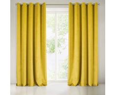 Eurofirany vellutata Color Senape Giallo 10 Occhielli 1 Pezzo Elegante Tenda Liscia Monocolore per Soggiorno, Camera da Letto, Salotto, Poliestere, 140 x 250 cm