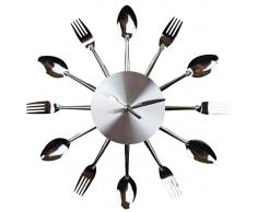 Geko - Orologio da Parete con forchetta e Cucchiaio, 38 cm, Colore: Argento, Taglia Unica