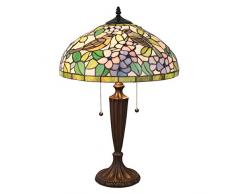LumiLamp 5LL-5209 - Lampada da Tavolo Tiffany, Motivo Uccelli e Fiori, Ã 41 x 60 cm, E27, Max. 2 x 60 Watt, Paralume in Vetro Realizzato a Mano