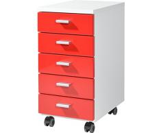 Germania Cassettiera su rotelle 4099-142 in bianco/rosso, con 5 cassetti, 28 x 57 x 40 (LxHxP)