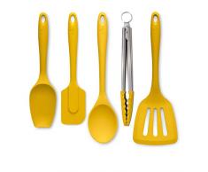Zeal JSET45M Pinze antiaderenti, in Silicone, spatola, Cucchiaio da Cucina, Set da 5 Pezzi, Senape