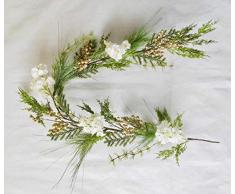 SHATCHI Ghirlanda Artificiale, con Foglie Verdi, Bacche Dorate e Fiori di Ortensia Bianchi, da Appendere alla Parete, alla Porta, Camino, Verde, 150cm